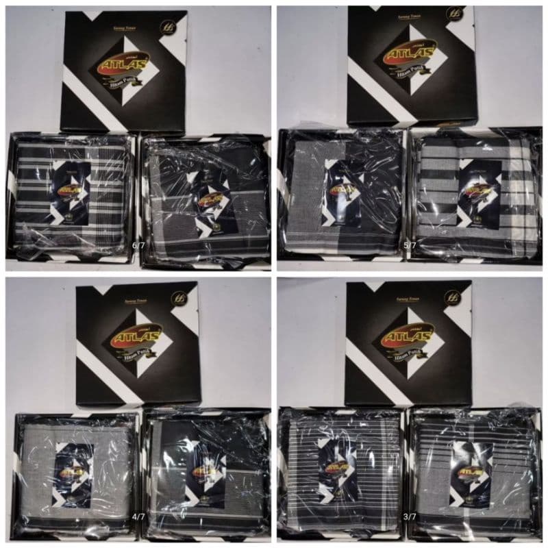 KAIN SARUNG PELIKAT ATLAS HITAM PUTIH/BLACK & WHITE EKSKLUSIF PEMBORONG & PERUNCIT