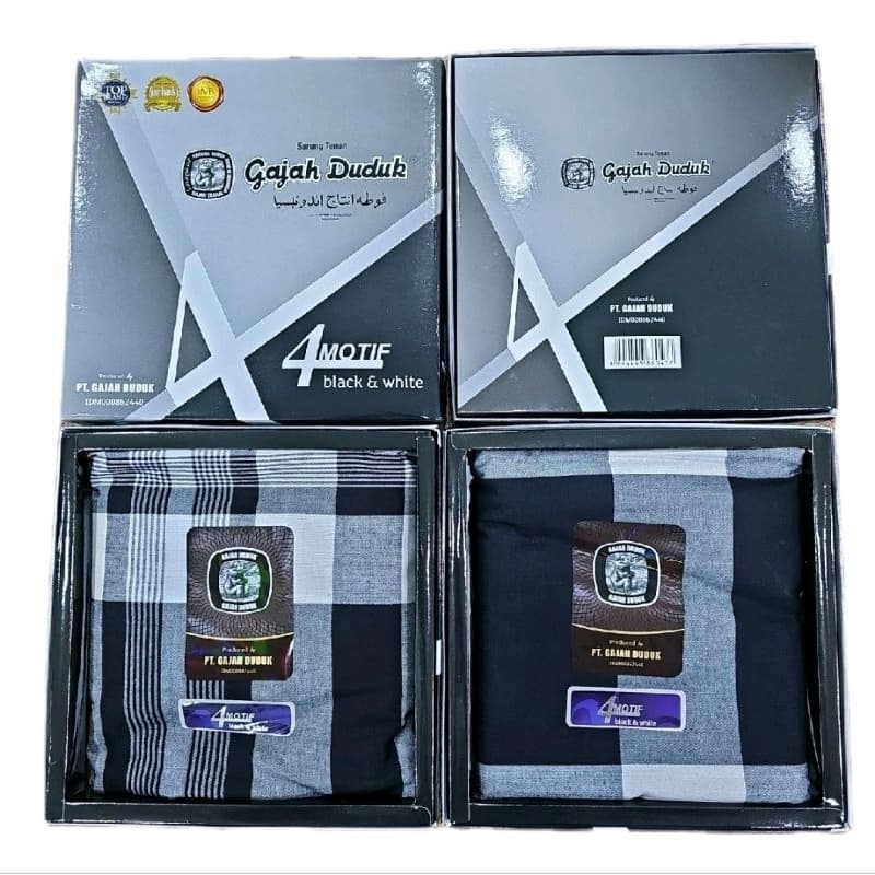 10 helai KAIN SARUNG PELIKAT GAJAH DUDUK BLACK & WHITE 4 MOTIF LIMITED EDITION EKSKLUSIF