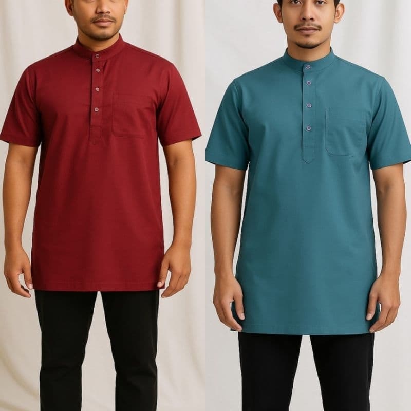 KURTA COTTON SLIM FIT LENGAN PENDEK EKSKLUSIF jahitan kemas & rapi