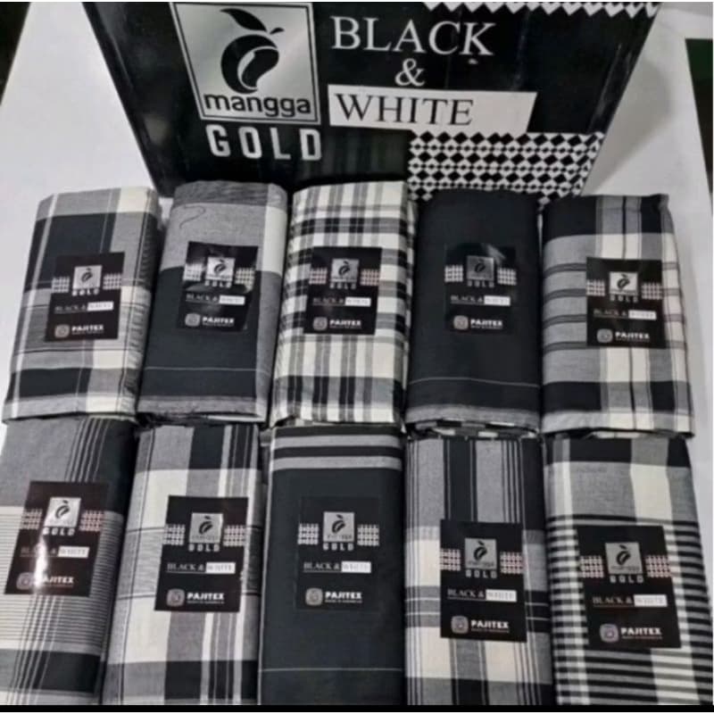KAIN SARUNG PELIKAT MANGGA GOLD BLACK & WHITE (hitam putih) LIMITED EDITION