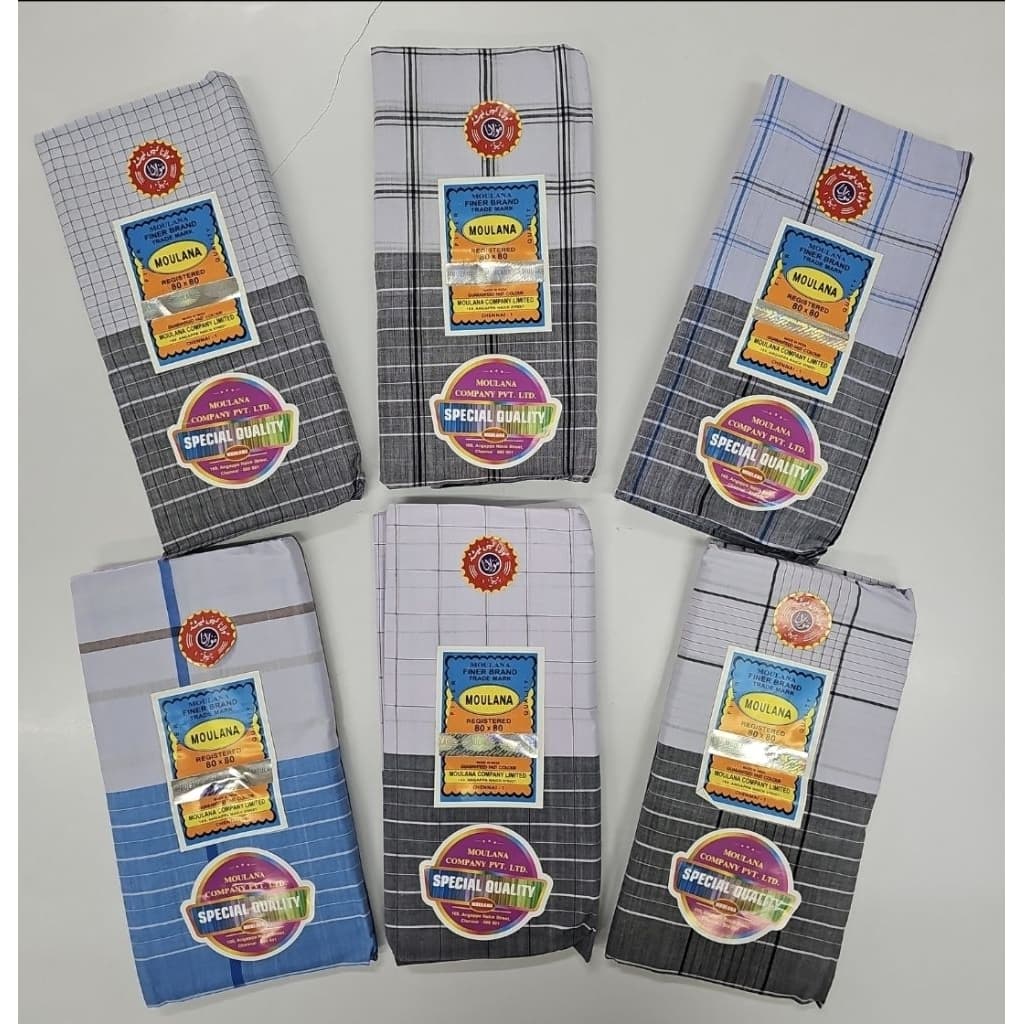 Kain Sarong Pelikat Cotton India Chop Moulana Benang 10000 Tenunan Tangan 100%
