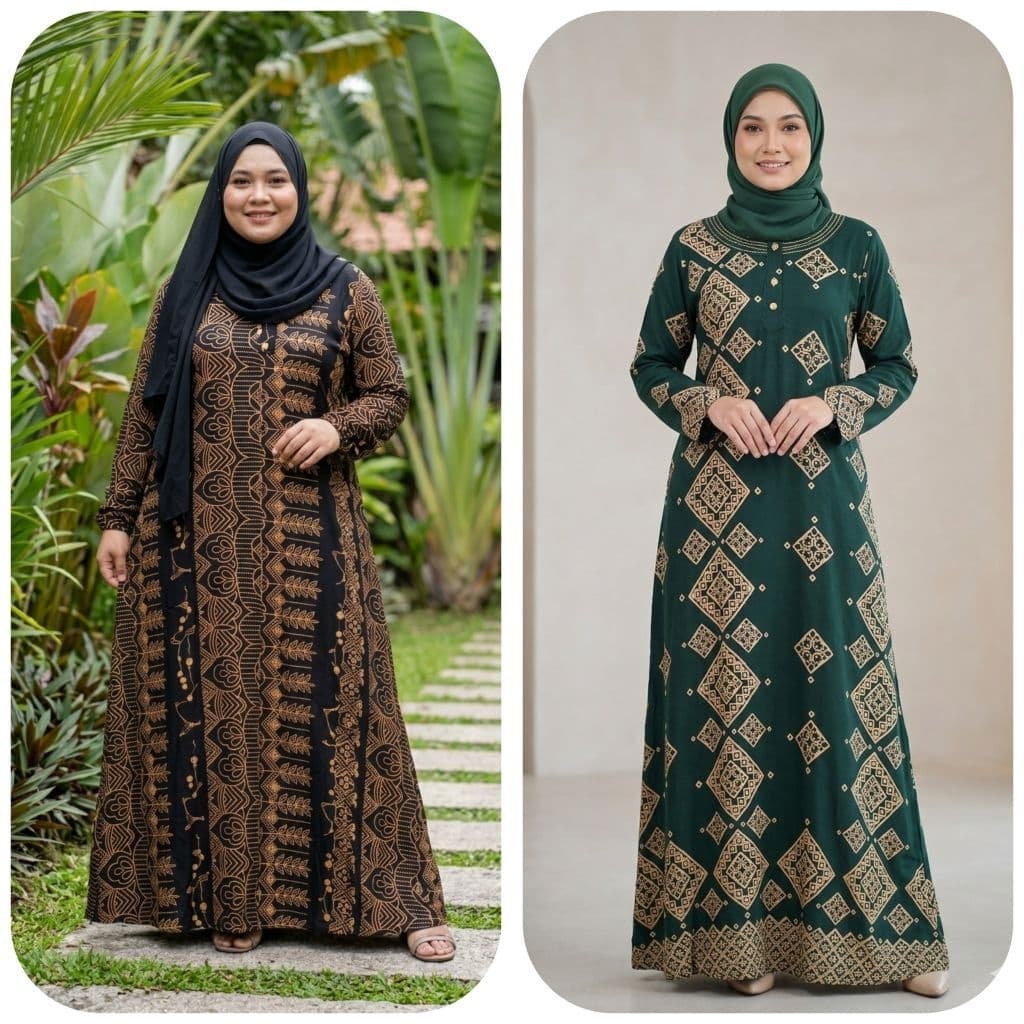 Jubah Muslimah Cotton Trending Batik Tangan/lengan Panjang Eksklusif — Kaftan & Jubah dari Butik Saifuddin Eksklusif