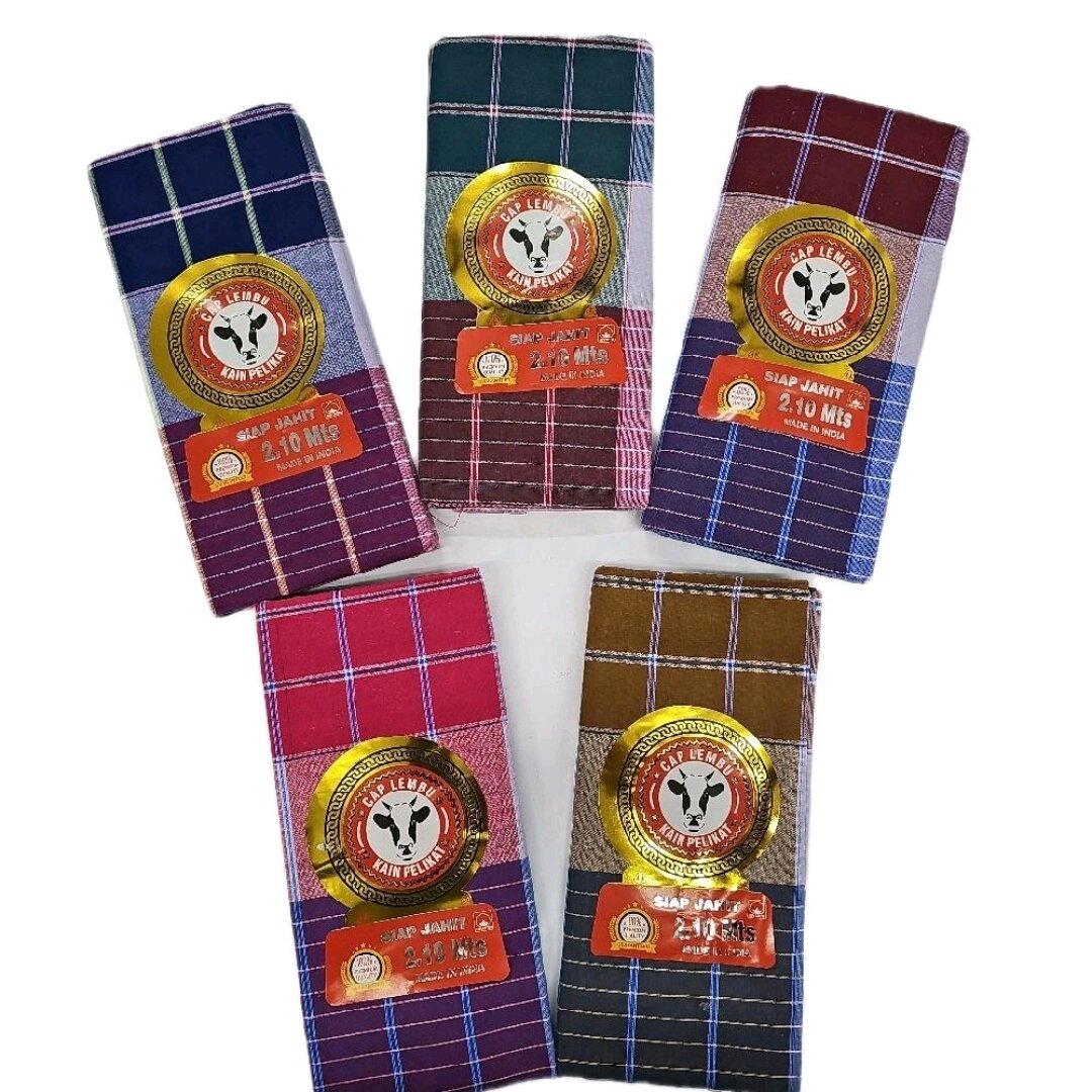 10 Helai Kain Sarung Pelikat India Chop Lembu Benang 2000 Cotton Tebal Premium Eksklusif — Pakej Bundle dari Butik Saifuddin Eksklusif